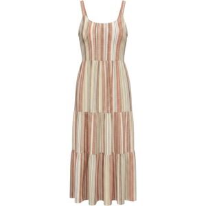 Linda Anderson Womens Small Striped Tiered Midi‎ Dress 100% Cotton Smocked Back